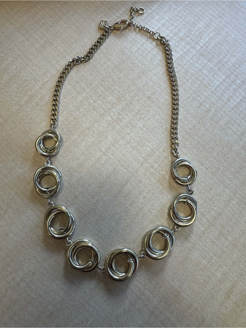 Banana Republic Silver Tone Interlocking Ring Statement Necklace